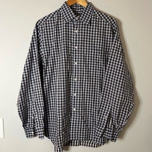 Billy Reid Men’s Brown and Blue Checkered Long Sleeve Button Down Shirt